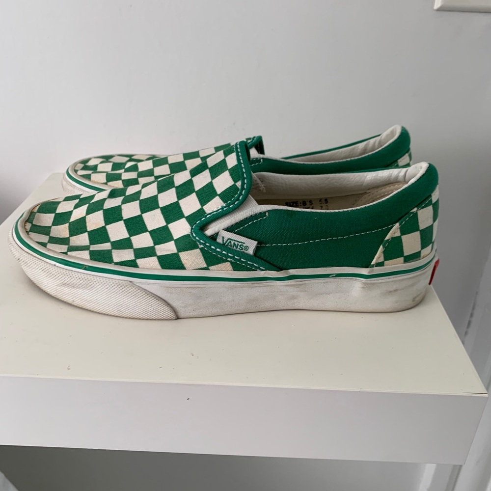 Vans | Women’s 7.5 Green Checkered Slip Ons